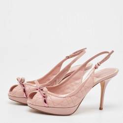 Dior Pink Quilted Leather Bow Planform Slingback Sandals Size 38.5