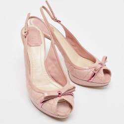 Dior Pink Quilted Leather Bow Planform Slingback Sandals Size 38.5