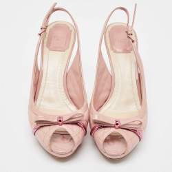 Dior Pink Quilted Leather Bow Planform Slingback Sandals Size 38.5