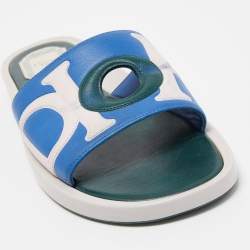 Pre Owned Dior Tri Color Leather Marina Flat Slides Size 39