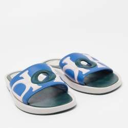 Pre Owned Dior Tri Color Leather Marina Flat Slides Size 39