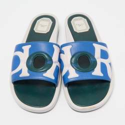 Pre Owned Dior Tri Color Leather Marina Flat Slides Size 39