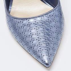 Dior Metallic Blue Micro Cannage Leather Cherie Pumps Size 37