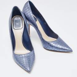 Dior Metallic Blue Micro Cannage Leather Cherie Pumps Size 37