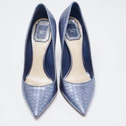 Dior Metallic Blue Micro Cannage Leather Cherie Pumps Size 37