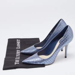 Dior Metallic Blue Micro Cannage Leather Cherie Pumps Size 37