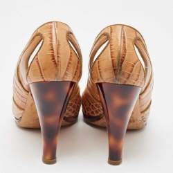 مملوكة مسبقًا Dior Beige Croc Embossed Round Toe Pumps Size 37.5