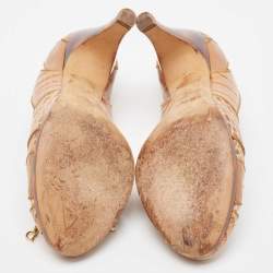 مملوكة مسبقًا Dior Beige Croc Embossed Round Toe Pumps Size 37.5