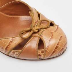 مملوكة مسبقًا Dior Beige Croc Embossed Round Toe Pumps Size 37.5