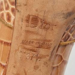 مملوكة مسبقًا Dior Beige Croc Embossed Round Toe Pumps Size 37.5