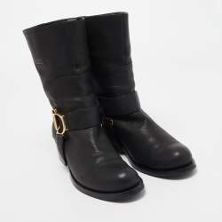 Dior Black Leather CD Logo Ankle Boots Size 37