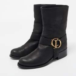 Dior Black Leather CD Logo Ankle Boots Size 37
