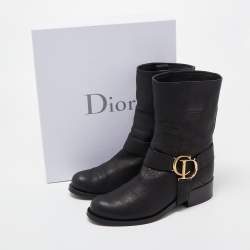 Dior Black Leather CD Logo Ankle Boots Size 37