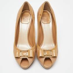 Dior Beige leather and Patent  Peep Toe Pumps Size 38.5 