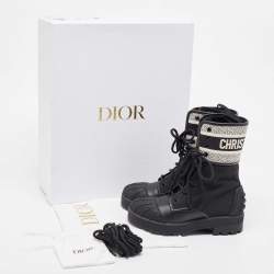 Pre Owned Dior Black Leather and Canvas D-major Ankle Boots Size 35