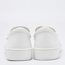 Pre Owned Dior White Leather Floral Crystal Embellished Slip On Sneakers Size 37