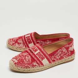 Pre Owned Dior White/Red Floral Embroidered Canvas Granville Espadrille Flats Size 39