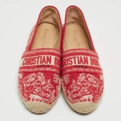 Pre Owned Dior White/Red Floral Embroidered Canvas Granville Espadrille Flats Size 39