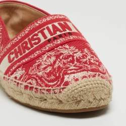 Pre Owned Dior White/Red Floral Embroidered Canvas Granville Espadrille Flats Size 39