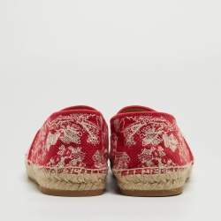 Pre Owned Dior White/Red Floral Embroidered Canvas Granville Espadrille Flats Size 39