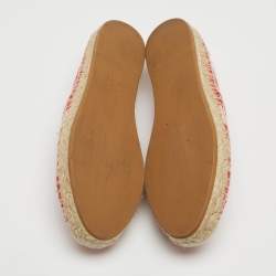 Pre Owned Dior White/Red Floral Embroidered Canvas Granville Espadrille Flats Size 39