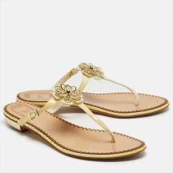 Pre Owned Dior White Patent Leather Buckle Detail Thong Flat Sandals Size 39