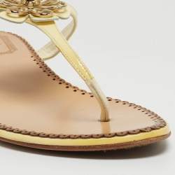 Pre Owned Dior White Patent Leather Buckle Detail Thong Flat Sandals Size 39