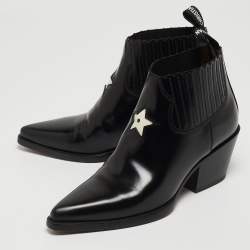 Pre Owned Dior Black Leather Star Cowboy Boots Size 36