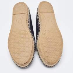 Dior Blue Leather and Denim Crystal Embellished Flat Espadrilles Size 39.5