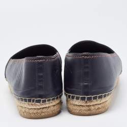 Dior Blue Leather and Denim Crystal Embellished Flat Espadrilles Size 39.5