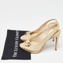 Pre Owned Dior Cream Croc Embossed Leather Open Toe Platform Slingback Pumps Size 38