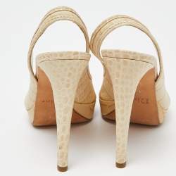 Pre Owned Dior Cream Croc Embossed Leather Open Toe Platform Slingback Pumps Size 38
