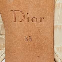 Pre Owned Dior Cream Croc Embossed Leather Open Toe Platform Slingback Pumps Size 38