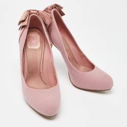 Pre Owned Dior Pink Fabric and Satin Bow Round Toe Pumps Size 40