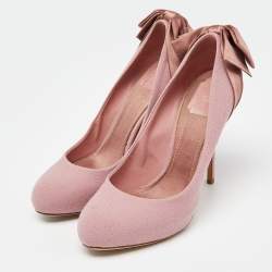 Pre Owned Dior Pink Fabric and Satin Bow Round Toe Pumps Size 40
