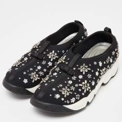Pre Owned Dior Black Embellished Mesh Fusion Sneakers Size 38