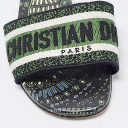 Pre Owned Dior Tricolor Embroidered Canvas Dway Flat Slides Size 35.5