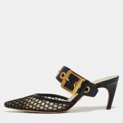Dior Black Mesh and Leather Fishnet D-Dior Mules Size 36.5