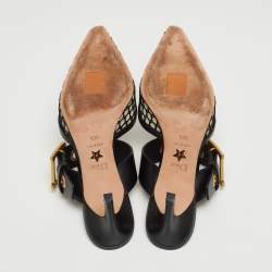 Dior Black Mesh and Leather Fishnet D-Dior Mules Size 36.5