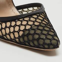Dior Black Mesh and Leather Fishnet D-Dior Mules Size 36.5