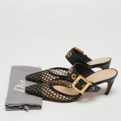 Dior Black Mesh and Leather Fishnet D-Dior Mules Size 36.5