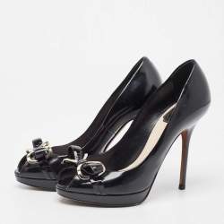 Pre Owned Dior Black Leather  Bow Detail Peep Toe Pumps Size 37