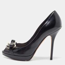 Pre Owned Dior Black Leather  Bow Detail Peep Toe Pumps Size 37