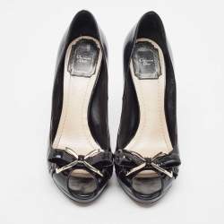 Pre Owned Dior Black Leather  Bow Detail Peep Toe Pumps Size 37