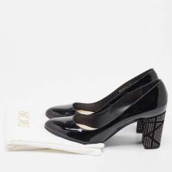 Dior Black Patent Leather Embellished Block Heel Pumps Size 41