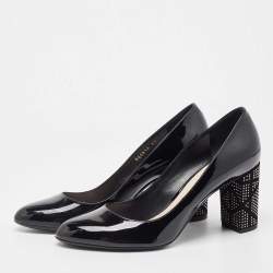Dior Black Patent Leather Embellished Block Heel Pumps Size 41