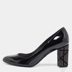 Dior Black Patent Leather Embellished Block Heel Pumps Size 41