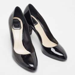 Dior Black Patent Leather Embellished Block Heel Pumps Size 41