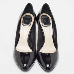 Dior Black Patent Leather Embellished Block Heel Pumps Size 41