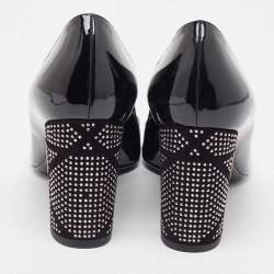 Dior Black Patent Leather Embellished Block Heel Pumps Size 41